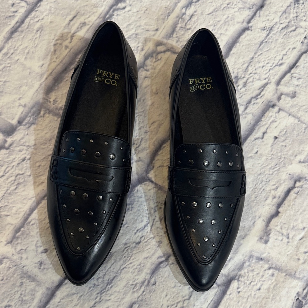 Frye Black Leather Loafers Pointed Toe Size 6.5